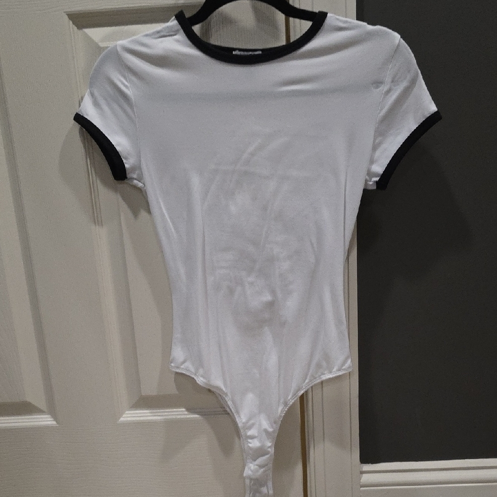 White and Black Bodysuit Top